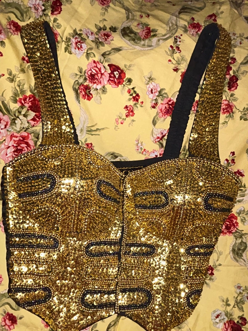 Vintage Bali Chic Gold Beaded and Sequined Bustier Top